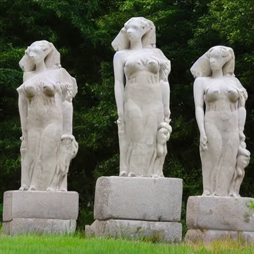 Image similar to a group of caryatids, but dog caryatids.