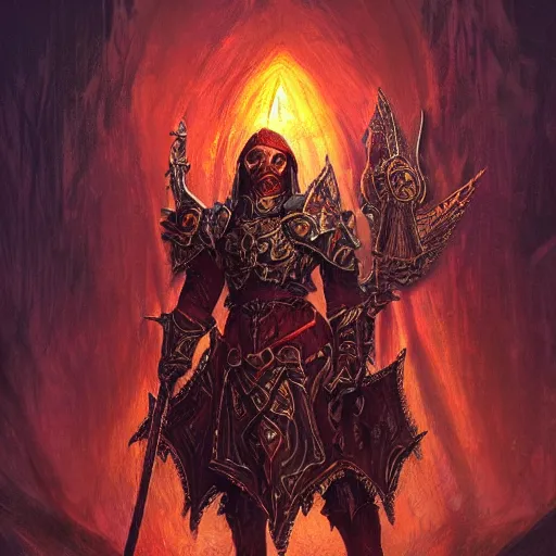 Image similar to blood paladin, fantasy art, located in a castle, legendary armor, red sunlight through the window, decorated, high quality, highly detailed,