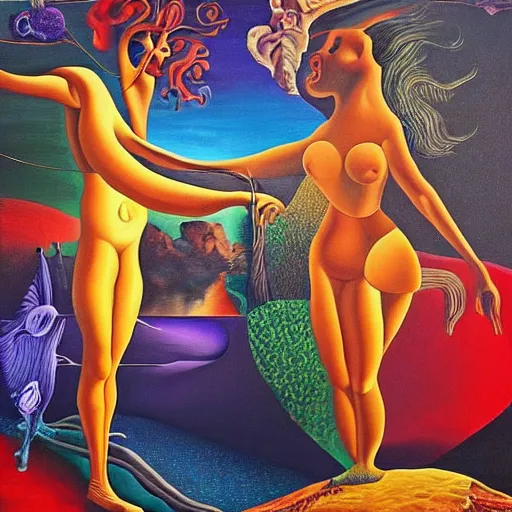 Prompt: If we had more time, We could live forever, Just you and I, We could be together, surrealism, in the style of Salvador Dali, oil on canvas, 8K beautiful detailed mural