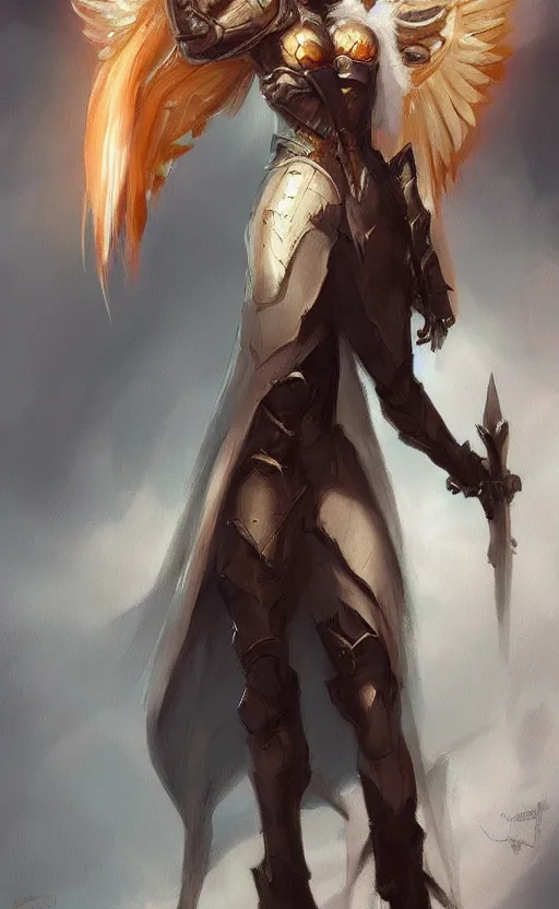 Image similar to Concept art, angel knight girl, artstation trending colaboration with Joseph Mallord William Turner, highly detailded