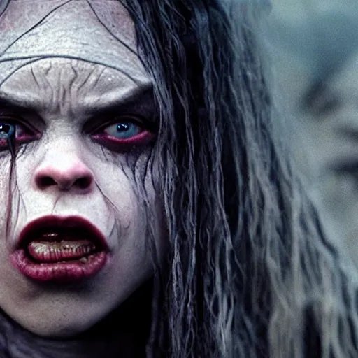 Image similar to billie eilish as an orc in lord of the rings 4 k