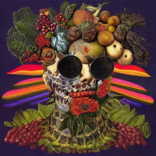 Image similar to katzkab album cover, psychedelic, giuseppe arcimboldo