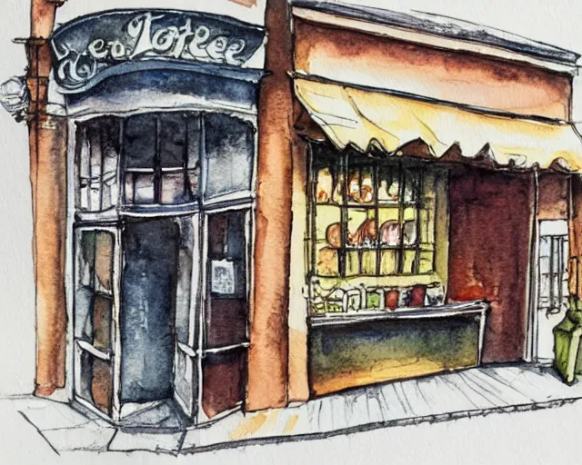 Image similar to a coffee shop smooth light color watercolor ink pen