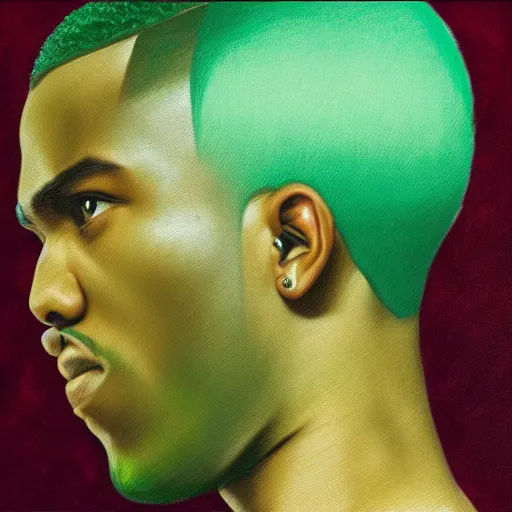 Image similar to frank ocean with buzzcut green hair | renaissance | oil painting | highly detailed | emotional