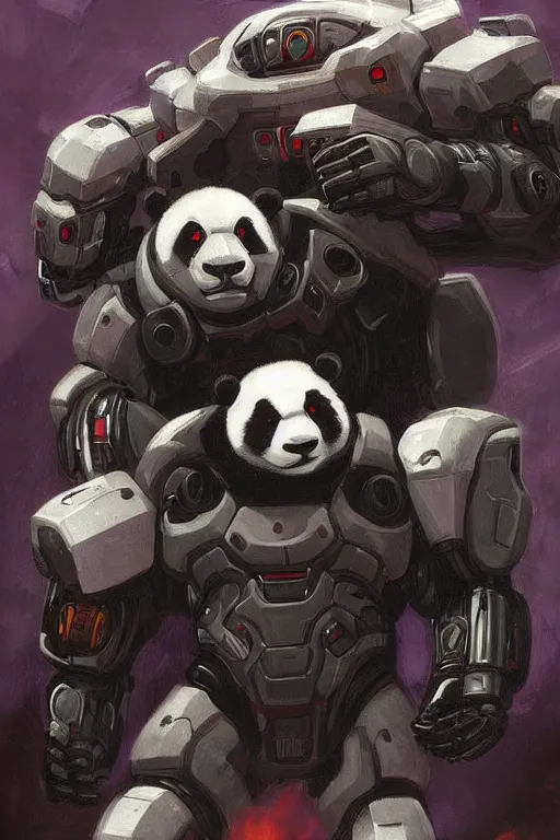 Prompt: a panda mecha in doom, art by oleg bulakh,