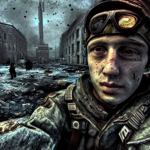 Image similar to metro 2 0 3 3 style, selfie, postapocalytpic