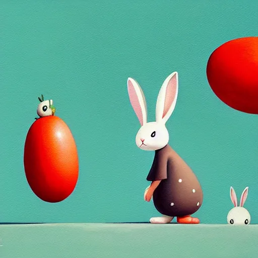 Prompt: a painting of a bunny and a watermelon, a storybook illustration by goro fujita, trending on cgsociety, pop surrealism, 2 d game art, storybook illustration, behance hd