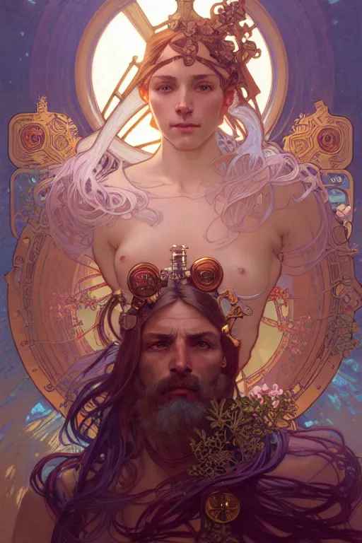 Prompt: highly detailed portrait of god ares, alphonse mucha, stephen bliss, unreal engine, fantasy art by greg rutkowski, rhads, ferdinand knab, makoto shinkai and lois van baarle, ilya kuvshinov, rossdraws, tom bagshaw, global illumination, radiant light, detailed and intricate environment, steampunk