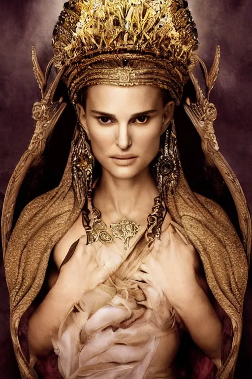 Image similar to Natalie Portman as a Goddess on a Throne, Detailed Face