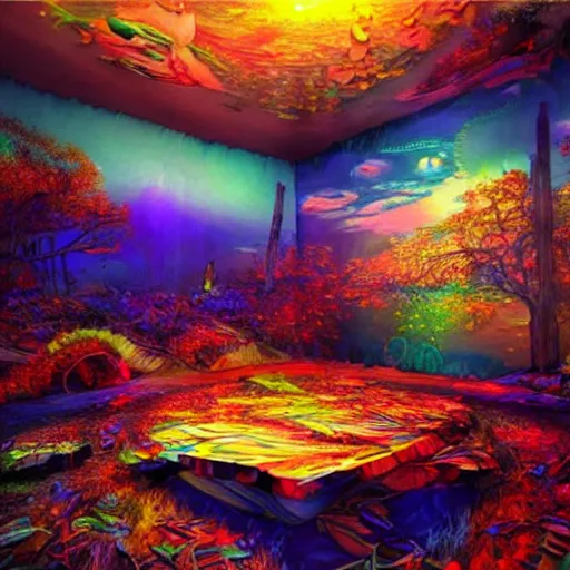 Image similar to realistic renderings of trippy scenes