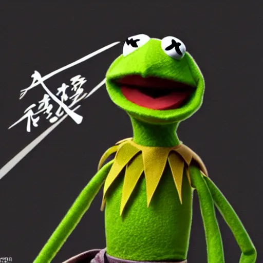 Prompt: Kermit the frog as an anime samurai, style of afro samurai, Key Frame, Top rated of pixiv, High Detail, Medium Shot, Dusk