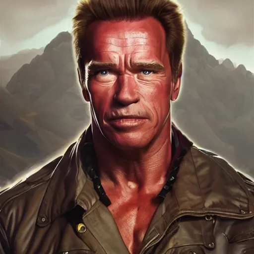 Prompt: portrait of Douglas Walker as Arnold Schwarzenegger, parody, intricate, headshot, highly detailed, digital painting, artstation, concept art, sharp focus, illustration, art by artgerm and greg rutkowski and alphonse mucha