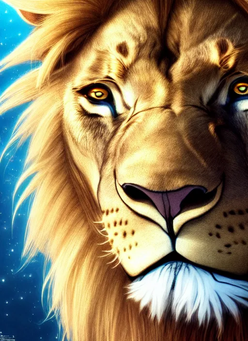 Prompt: centered!! macro head portrait of a lion, artstation, detailed cartoon, elegant, digital painting, concept art, smooth, sharp focus, illustration, ghibli, makoto shinkai, don bluth, fujita goro, jean giraud, akihiko yoshida, tom whalen 8 k