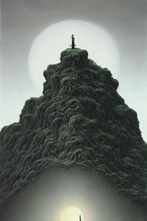 Image similar to ghibli world high contrast shiny god painting by zdzisław beksinski