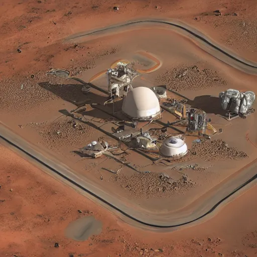 Image similar to ariel shot of a martian colony, detailed mars exploration