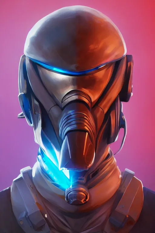 Image similar to epic mask helmet robot ninja portrait stylized as fornite style game design fanart by concept artist gervasio canda, behance hd by jesper ejsing, by rhads, makoto shinkai and lois van baarle, ilya kuvshinov, rossdraws global illumination radiating a glowing aura global illumination ray tracing hdr render in unreal engine 5