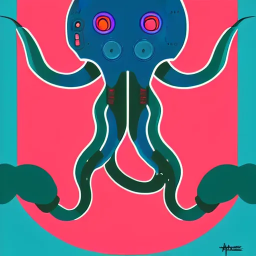 Image similar to cyborg robot electric octopus, digital art, vector art