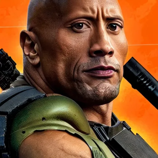 Image similar to dwayne johnson as doom guy