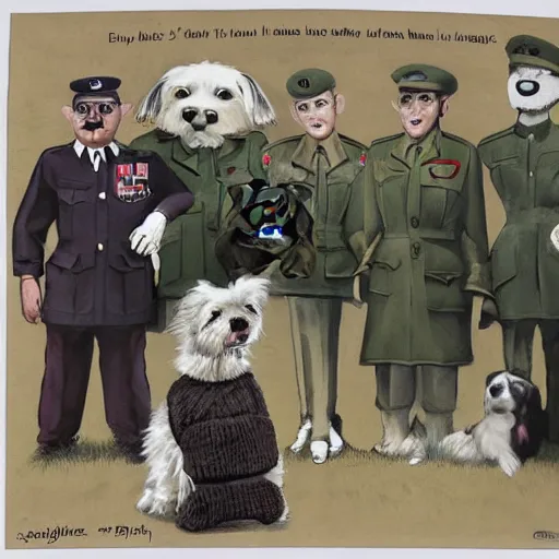 Prompt: anthropomorphized dog wearing ww2 raf uniform, artwork by John Singer + Thomas Lea + Tom Lea