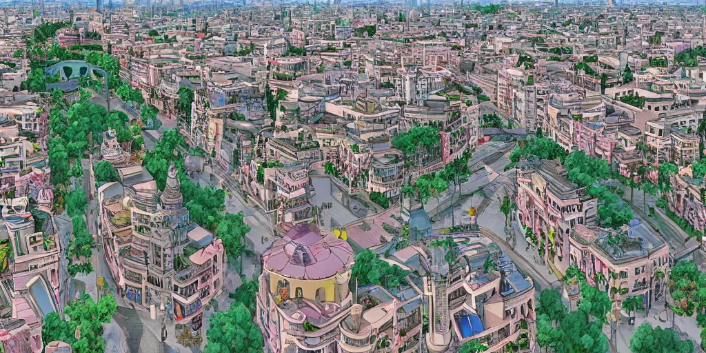 Image similar to Madrid in studio Ghibli Style, 4k, very detailed,