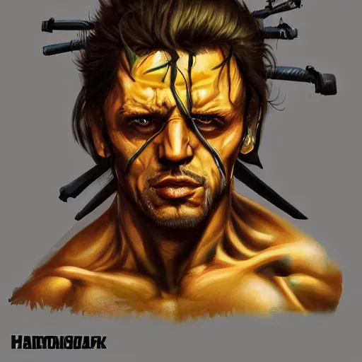 Prompt: rambo exposed to radiation and became mutant. concept art, high detailed, fine art, trending on artstation, smooth draw, sharp focus, pixel art.