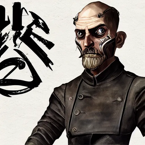 Image similar to old charismatic mechanic, dishonored art style