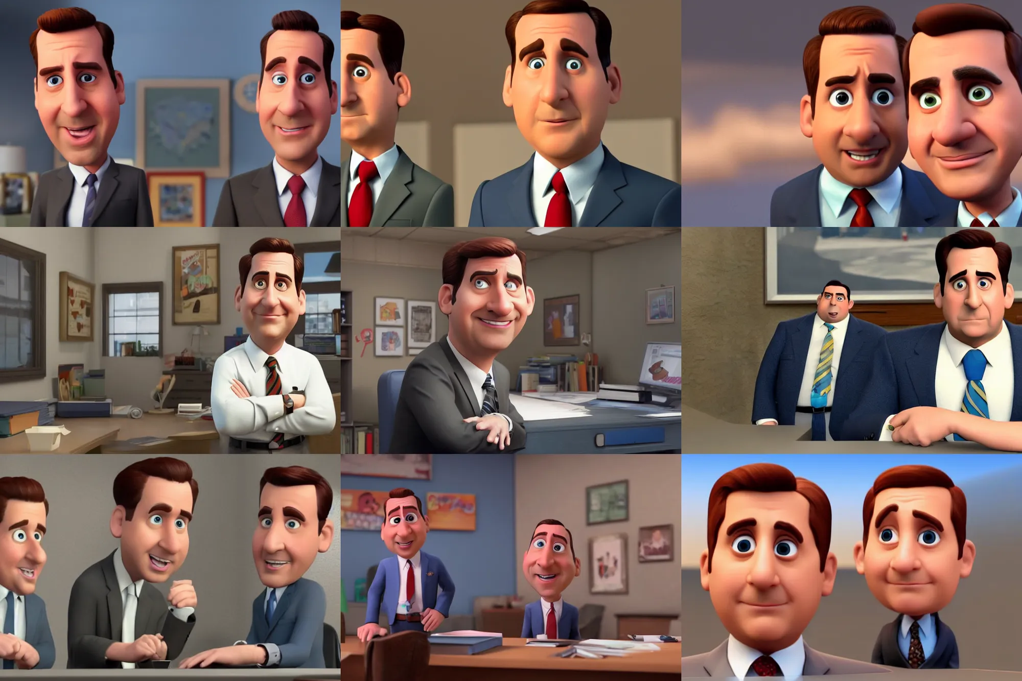 Prompt: a still of michael scott in a pixar movie. 3 d rendering. unreal engine. amazing likeness. very detailed. cartoon caricature.