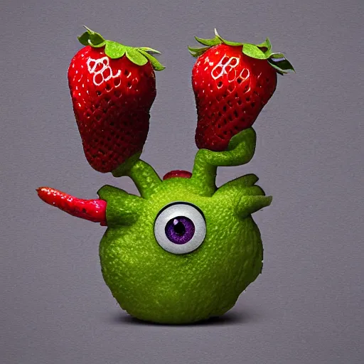 Image similar to strawberry creature with multiple eyes