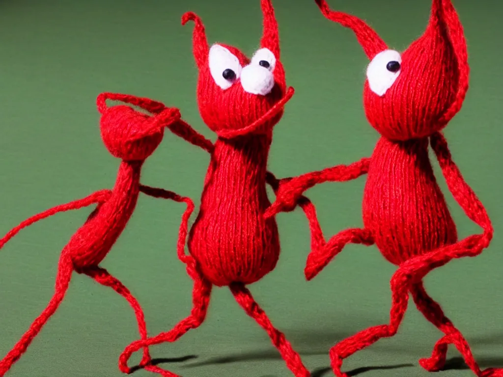 Image similar to a red yarny dancing on a lead