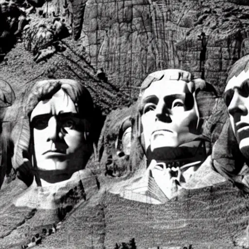 Prompt: The Ramones carved into the heads of Mount Rushmore