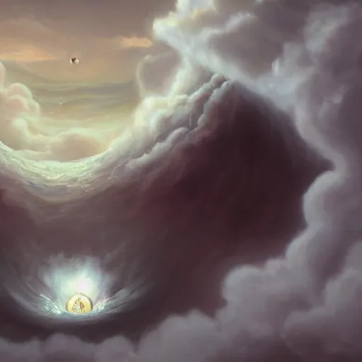 Image similar to a detailed mate painting of god looking down on earth through a hole in the clouds'by stephanie law, existential horror, trending on cgsociety artstation, highly detailed, 8 k, masterpiece, super resolution.