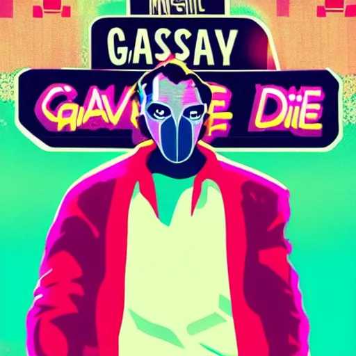 Prompt: ryan gosling from movie drive in game poster hotline miami