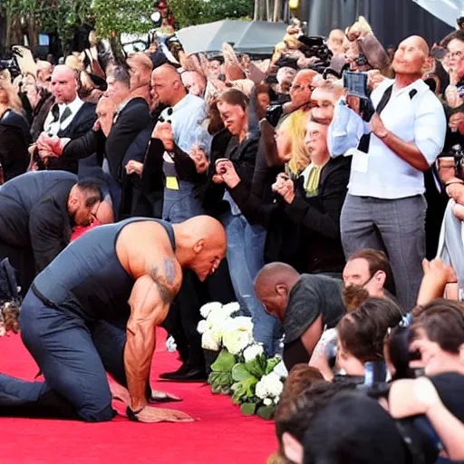 Image similar to people bowing down to dwayne johnson