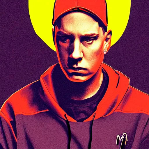 Image similar to eminem, digital art, iconic icon, 2 d vector logo, cartoon, t - shirt design