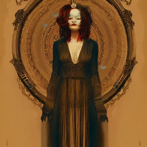 Prompt: tom bagshaw, lofi girl in full long dress, curiosities, ornate symmetry accurate features, focus, very intricate ultrafine details, random volumetric lighting, fog, award winning masterpiece, octane render 8 k hd, artstation