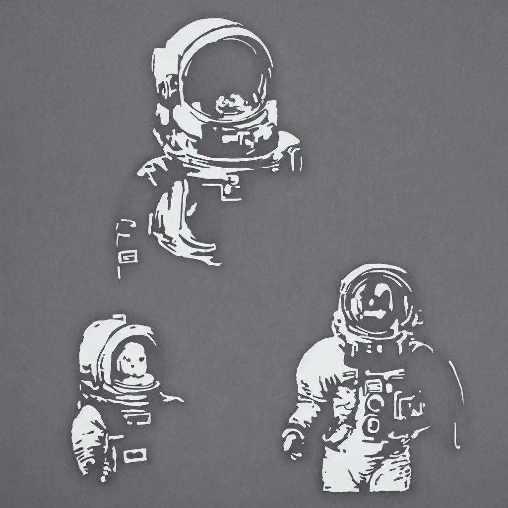 Image similar to individual furry astronaut silk screen portrait banksy style