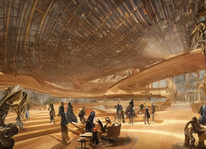 Image similar to alibaba headquarters interior designed by vavestudio, pico arts, rendered by artgerm and greg rutkowski and alphonse mucha