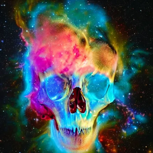 Prompt: photograph of a skull nebulae taken by the James webb telescope