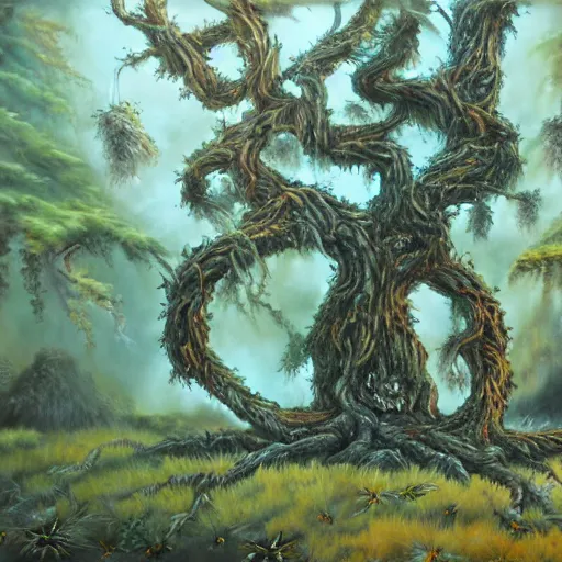 Prompt: A 43 year old tree, fantasy painting, lots of detail