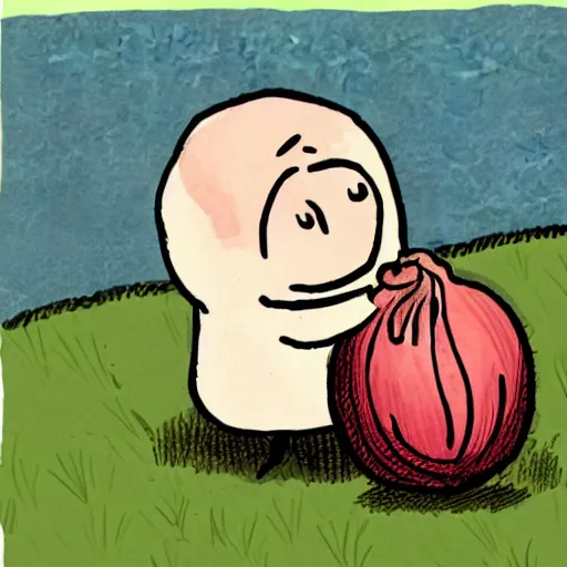 Prompt: crying onion cartoon