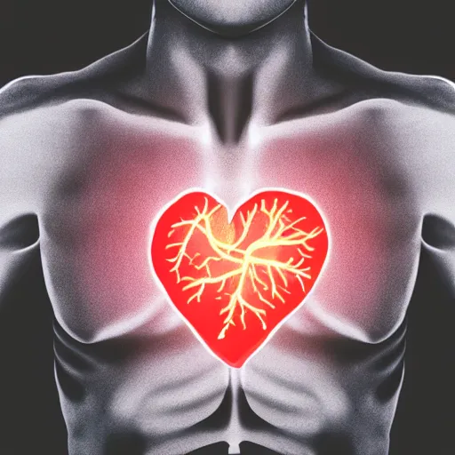 Image similar to a transparent man with a glowing red heart inside his chest.