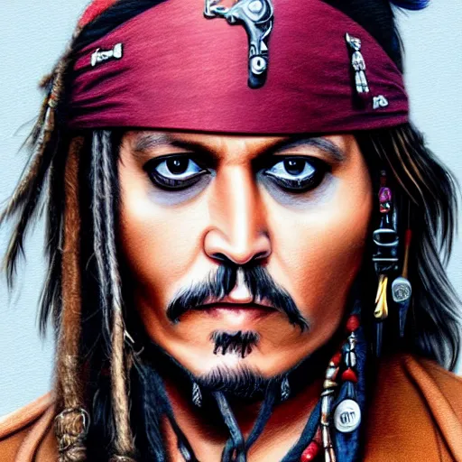 Image similar to portrait of johnny depp as captain jack sparrow, highly detailed, centered, solid color background, digital painting