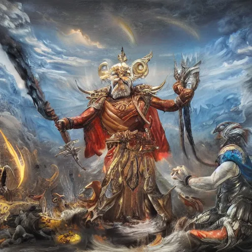 Image similar to visiting the god of fury, 4 k highly detailed painting