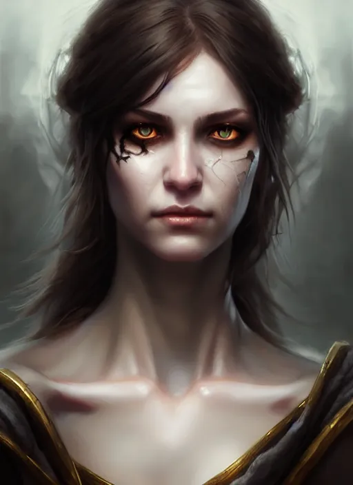 Image similar to a _ fantasy _ style _ portrait _ painting _ of white female with scar under left eye, holy oil _ painting _ unreal _ 5 _ daz. _ rpg _ portrait _ extremely _ detailed _ artgerm _ greg _ rutkowski _ greg