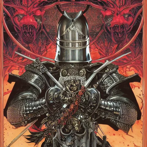 Prompt: portrait of crazy medieval knight, symmetrical, by yoichi hatakenaka, masamune shirow, josan gonzales and dan mumford, ayami kojima, takato yamamoto, barclay shaw, karol bak, yukito kishiro