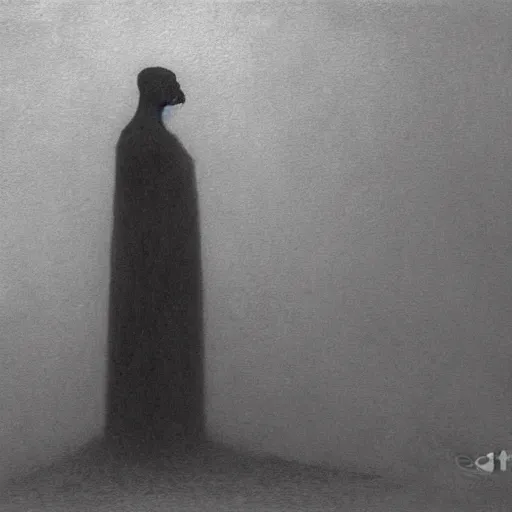 Prompt: man haunted by his own shadow, drawn by zzislaw beksinski