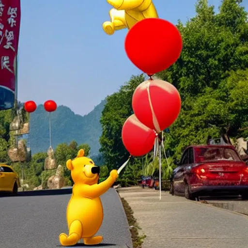 Prompt: winnie the pooh saluting the chinese flag