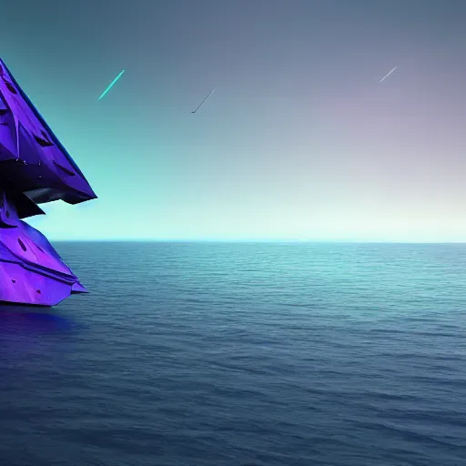 Image similar to futuristic ship in a purple sea, detasiled, sharp, 4k, photorealistic