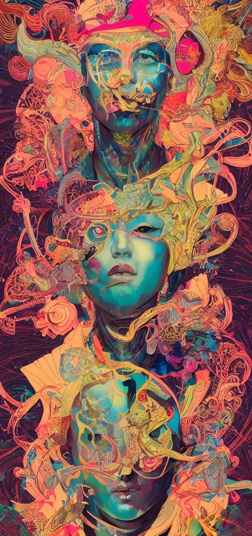 Image similar to tristan eaton, victo ngai, peter mohrbacher, artgerm portrait of a global consciousness. psychedelic. neon colors