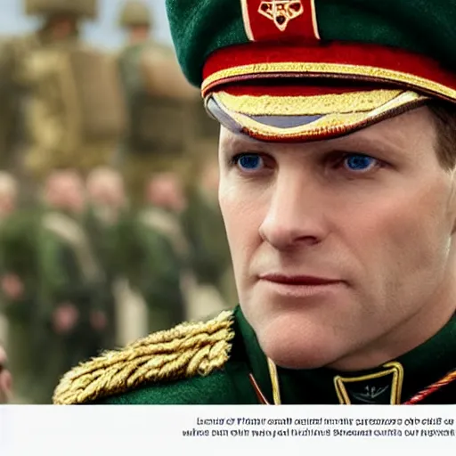 Image similar to movie scene kier starmer in russian soldiers uniform, photorealistic, highly detailed 8 k